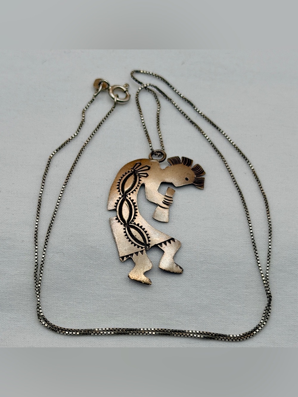 VTG Kokopelli Flute Dancer Sterling Silver Pendant 18” Necklace Southwestern